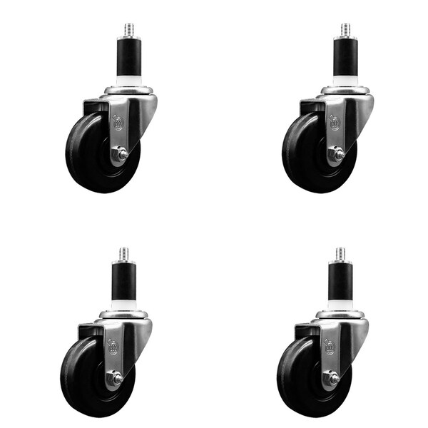 3.5'' SS Phenolic Wheel Swivel 1-3/8'' Expanding Stem Caster Set, 4PK